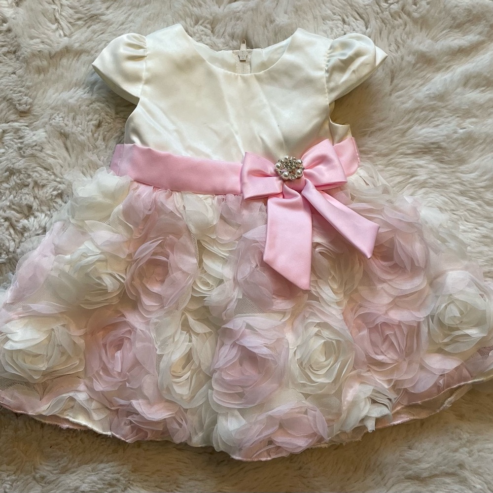 Rare Editions Pink and White Floral Kids Dress